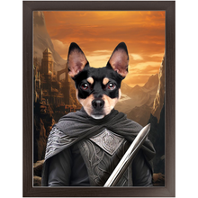 Load image into Gallery viewer, PURR-PARED FOR BATTLE - Lord of the Rings Inspired Custom Pet Portrait Framed Satin Paper Print