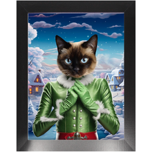 Load image into Gallery viewer, SNOWFLAKE - Christmas elf Inspired Custom Pet Portrait Framed Satin Paper Print