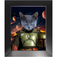 Load image into Gallery viewer, BOB AND FETCH IN SPACE - Boba Fett & Star Wars Inspired Custom Pet Portrait Framed Satin Paper Print