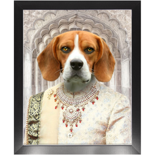 Load image into Gallery viewer, Raj Mahal - Royal Indian Prince Inspired Custom Pet Portrait Framed Satin Paper Print
