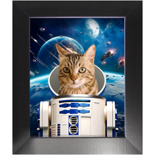 Load image into Gallery viewer, R.2.D.TOO IN SPACE - R2D2 & Star Wars Inspired Custom Pet Portrait Framed Satin Paper Print