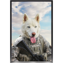 Load image into Gallery viewer, DESSERT STORM - Military Marine Inspired Custom Pet Portrait Framed Satin Paper Print