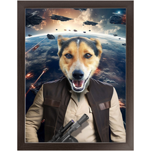 Load image into Gallery viewer, HAM SOSAGE IN SPACE - Hans Solo & Star Wars Inspired Custom Pet Portrait Framed Satin Paper Print