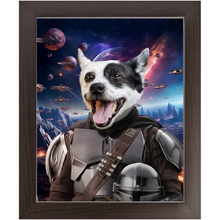 Load image into Gallery viewer, WANDERLORIAN IN SPACE - Mandalorian & Star Wars Inspired Custom Pet Portrait Framed Satin Paper Print