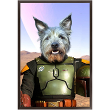 Load image into Gallery viewer, Bob & Fetch- Boba Fett & Star Wars Inspired Custom Pet Portrait Framed Satin Paper Print