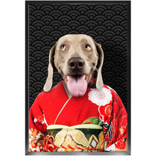 Load image into Gallery viewer, Aka Bara - Japanese Geisha & Kimono Inspired Custom Pet Portrait Framed Satin Paper Print