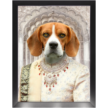 Load image into Gallery viewer, Raj Mahal - Royal Indian Prince Inspired Custom Pet Portrait Framed Satin Paper Print