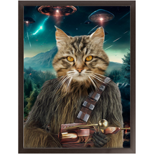 Load image into Gallery viewer, WOOFIE IN SPACE - Chewbacca & Star Wars Inspired Custom Pet Portrait Framed Satin Paper Print
