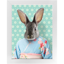 Load image into Gallery viewer, Aozora - Japanese Geisha & Kimono Inspired Custom Pet Portrait Framed Satin Paper Print