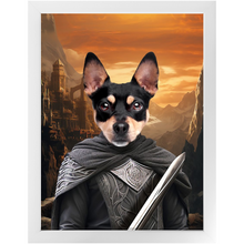 Load image into Gallery viewer, PURR-PARED FOR BATTLE - Lord of the Rings Inspired Custom Pet Portrait Framed Satin Paper Print