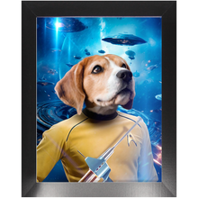 Load image into Gallery viewer, CAPTAIN QUIRK IN SPACE - Star Trek Inspired Custom Pet Portrait Framed Satin Paper Print