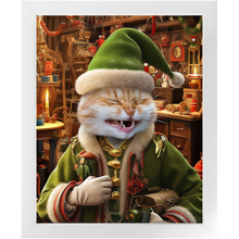 Load image into Gallery viewer, SANTA'S LITTLE HELPER - Christmas Elf Inspired Custom Pet Portrait Framed Satin Paper Print