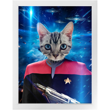 Load image into Gallery viewer, CAPTAIN RUNAWAY IN SPACE  - Star Trek Inspired Custom Pet Portrait Framed Satin Paper Print