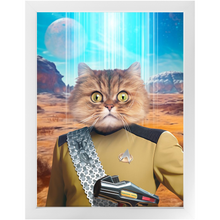 Load image into Gallery viewer, LIEUTENANT WOOF - BEAMING DOWN - Star Trek Inspired Custom Pet Portrait Framed Satin Paper Print