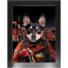 Load image into Gallery viewer, ON FIRE - Firefighter Inspired Custom Pet Portrait Framed Satin Paper Print