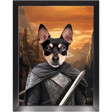 Load image into Gallery viewer, PURR-PARED FOR BATTLE - Lord of the Rings Inspired Custom Pet Portrait Framed Satin Paper Print