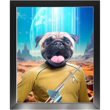 Load image into Gallery viewer, CAPTAIN QUIRK - BEAMING DOWN - Star Trek Inspired Custom Pet Portrait Framed Satin Paper Print