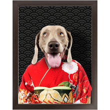 Load image into Gallery viewer, Aka Bara - Japanese Geisha & Kimono Inspired Custom Pet Portrait Framed Satin Paper Print