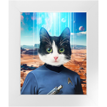 Load image into Gallery viewer, MISTER SPOOK - BEAMING DOWN - Star Trek Inspired Custom Pet Portrait Framed Satin Paper Print