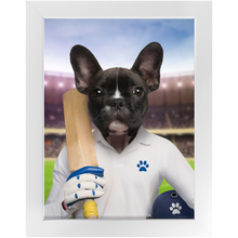 Load image into Gallery viewer, Howzat- Cricket Player & Sports Inspired Custom Pet Portrait Framed Satin Paper Print