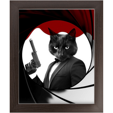 Load image into Gallery viewer, Licence To Chill - James Bond 007 Inspired Custom Pet Portrait Framed Satin Paper Print