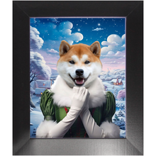 Load image into Gallery viewer, SNOWBALL - Christmas elf Inspired Custom Pet Portrait Framed Satin Paper Print