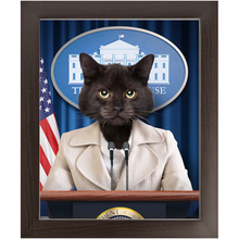 Load image into Gallery viewer, Axis Of Awesome - Cat as President Custom Pet Portrait Framed Satin Paper Print