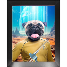 Load image into Gallery viewer, CAPTAIN QUIRK - BEAMING DOWN - Star Trek Inspired Custom Pet Portrait Framed Satin Paper Print