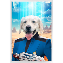 Load image into Gallery viewer, BONE CRUSHER - BEAMING DOWN - Star Trek Inspired Custom Pet Portrait Framed Satin Paper Print