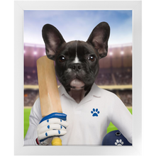 Load image into Gallery viewer, Howzat- Cricket Player & Sports Inspired Custom Pet Portrait Framed Satin Paper Print
