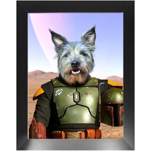 Load image into Gallery viewer, Bob & Fetch- Boba Fett & Star Wars Inspired Custom Pet Portrait Framed Satin Paper Print