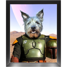 Load image into Gallery viewer, Bob & Fetch- Boba Fett & Star Wars Inspired Custom Pet Portrait Framed Satin Paper Print