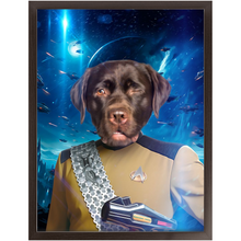 Load image into Gallery viewer, LIEUTENANT WOOF IN SPACE - Star Trek Inspired Custom Pet Portrait Framed Satin Paper Print