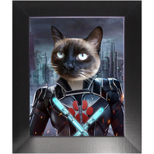 Load image into Gallery viewer, Black Aznite - Black Widow Superhero Inspired Custom Pet Portrait Framed Satin Paper Print