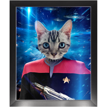 Load image into Gallery viewer, CAPTAIN RUNAWAY IN SPACE  - Star Trek Inspired Custom Pet Portrait Framed Satin Paper Print