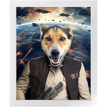 Load image into Gallery viewer, HAM SOSAGE IN SPACE - Hans Solo & Star Wars Inspired Custom Pet Portrait Framed Satin Paper Print