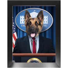 Load image into Gallery viewer, Pawsential - Dog As President Custom Pet Portrait Framed Satin Paper Print