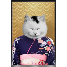 Load image into Gallery viewer, Murasaki No Sanbun - Japanese Geisha & Kimono Inspired Custom Pet Portrait Framed Satin Paper Print