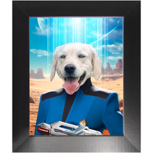 Load image into Gallery viewer, BONE CRUSHER - BEAMING DOWN - Star Trek Inspired Custom Pet Portrait Framed Satin Paper Print
