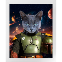Load image into Gallery viewer, BOB AND FETCH IN SPACE - Boba Fett & Star Wars Inspired Custom Pet Portrait Framed Satin Paper Print