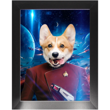 Load image into Gallery viewer, CAPTAIN DIGYARD IN SPACE - Star Trek Inspired Custom Pet Portrait Framed Satin Paper Print