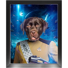 Load image into Gallery viewer, LIEUTENANT WOOF IN SPACE - Star Trek Inspired Custom Pet Portrait Framed Satin Paper Print