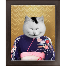 Load image into Gallery viewer, Murasaki No Sanbun - Japanese Geisha & Kimono Inspired Custom Pet Portrait Framed Satin Paper Print