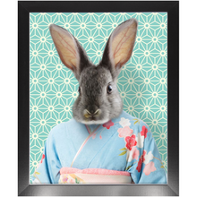 Load image into Gallery viewer, Aozora - Japanese Geisha & Kimono Inspired Custom Pet Portrait Framed Satin Paper Print
