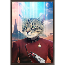 Load image into Gallery viewer, CAPTAIN DIGYARD - BEAMING DOWN - Star Trek Inspired Custom Pet Portrait Framed Satin Paper Print