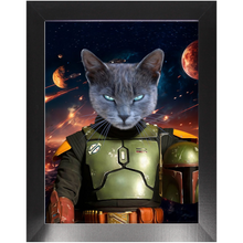 Load image into Gallery viewer, BOB AND FETCH IN SPACE - Boba Fett & Star Wars Inspired Custom Pet Portrait Framed Satin Paper Print