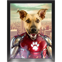 Load image into Gallery viewer, Iron Mutt - Iron Man Superhero Inspired Custom Pet Portrait Framed Satin Paper Print