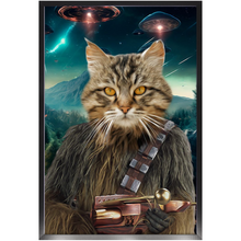 Load image into Gallery viewer, WOOFIE IN SPACE - Chewbacca & Star Wars Inspired Custom Pet Portrait Framed Satin Paper Print