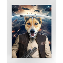 Load image into Gallery viewer, HAM SOSAGE IN SPACE - Hans Solo & Star Wars Inspired Custom Pet Portrait Framed Satin Paper Print