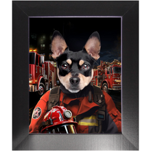 Load image into Gallery viewer, ON FIRE - Firefighter Inspired Custom Pet Portrait Framed Satin Paper Print